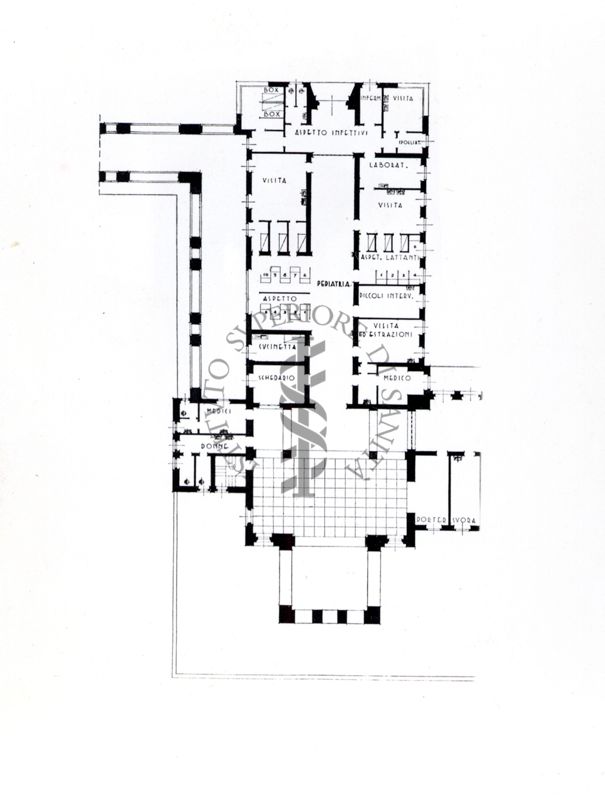 Pianta di ambulatori presso l'Ospedale Maggiore di Milano