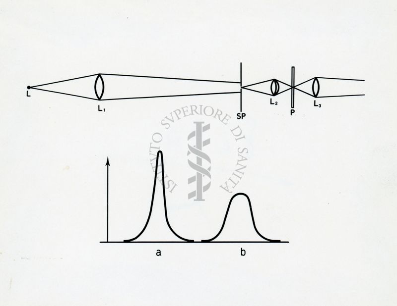 Tav. 54 - Schema del microfotometro. Schema distribuzione intensità delle linee