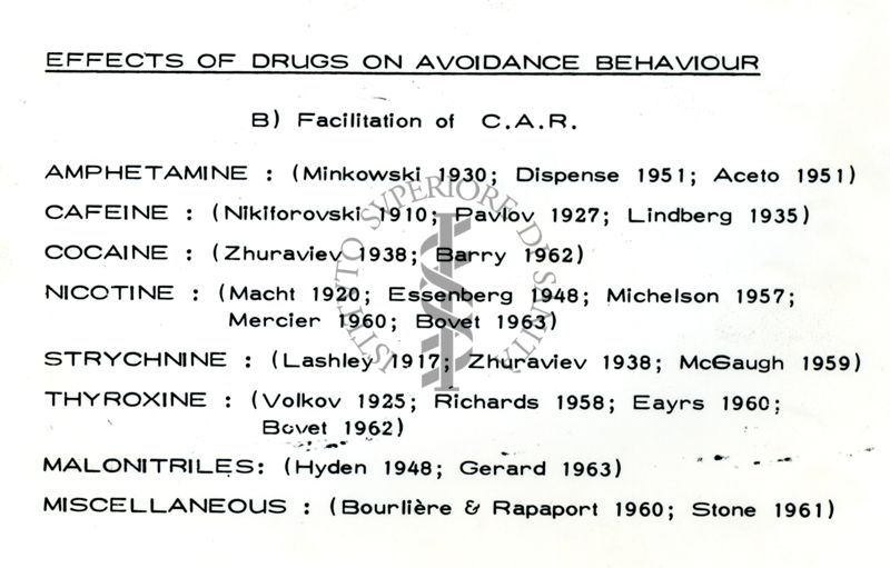 Nota bibliografica sugli effetti di farmaci che inducono una facilitazione della risposta condizionata di evitamento in animali da laboratorio