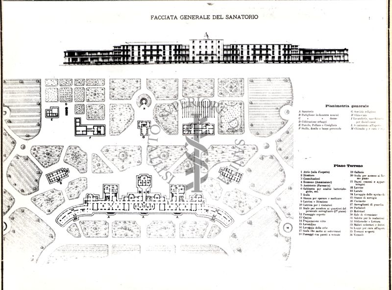 Facciata generale di un grande sanatorio