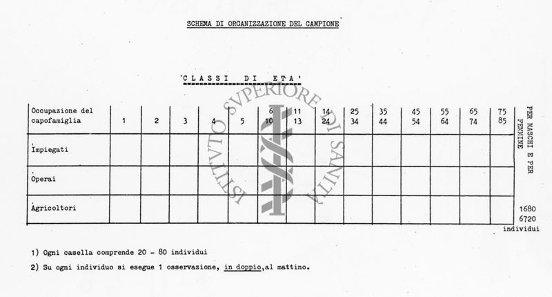 Tabella riguardante informazioni relative all'età e al tipo di impiego di individui