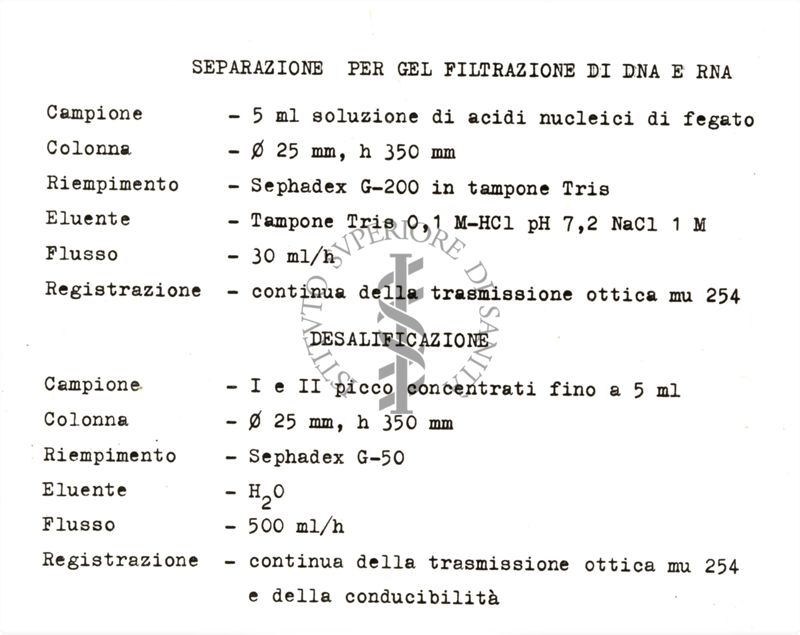 Procedure di separazione degli acidi nucleici - Tabella riguardante la separazione per gel filtrazione di DNA e RNA e la desalificazione