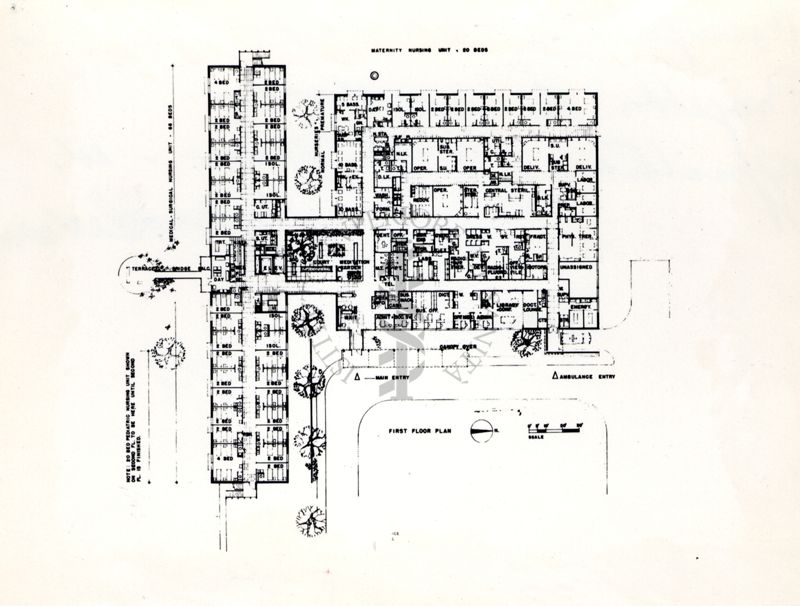 Progetto di ospedale ad un solo piano in sopraelevazione in Rosenfield (U.S.A.)