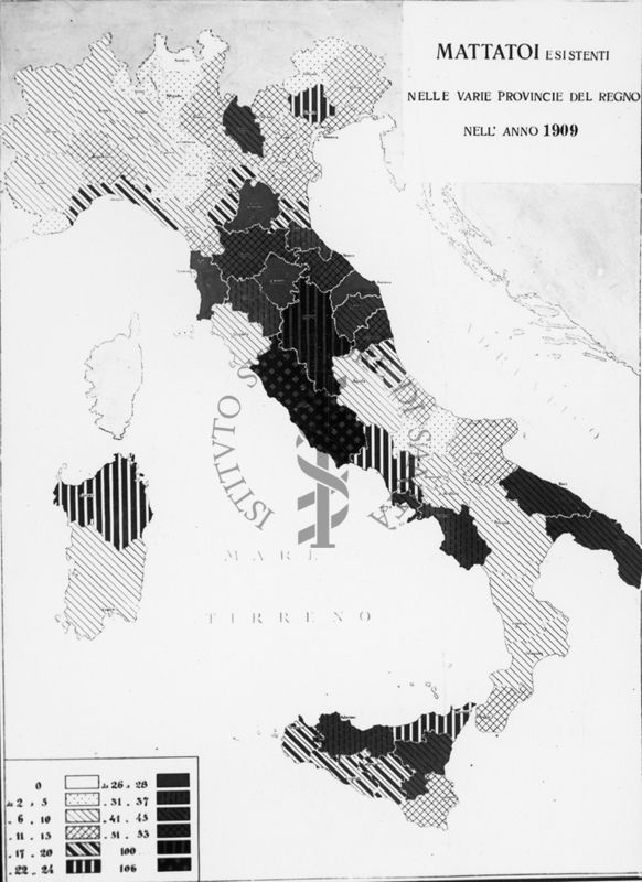 Cartogramma riguardante i mattatoi esistenti nelle varie provincie del Regno nel1909