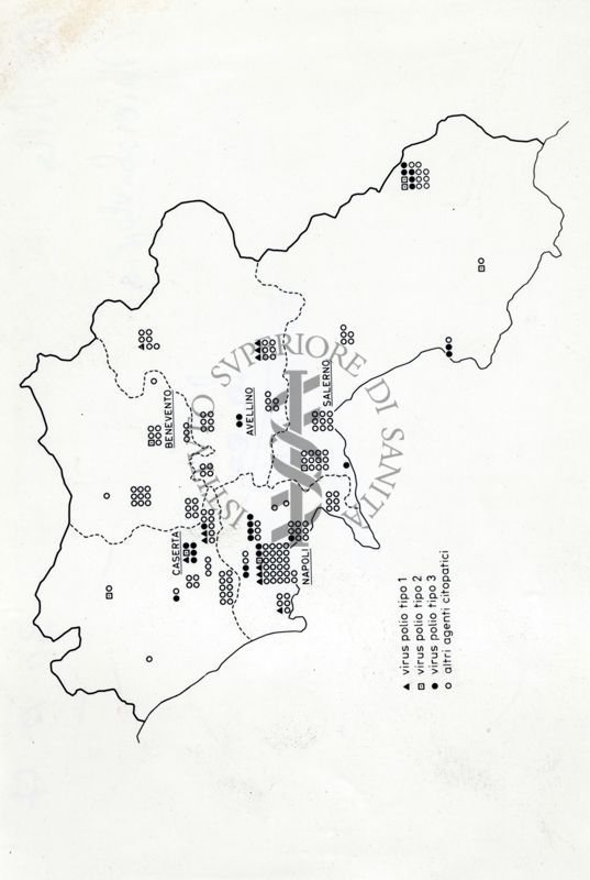 Rappresentazione grafica della regione Campania relativa all'incidenza di anticorpi inibenti l'emo-agglutinazione contro alcuni arbovirus nei sieri umani e di ovini