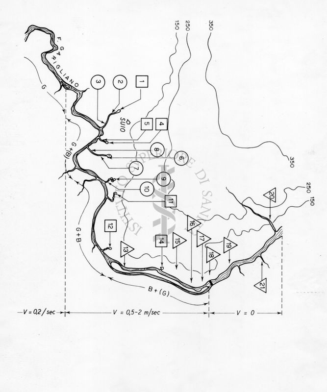 Mappa sull'influenza della corrente di acido solfidrico e velocità di corrente sulla distribuzione dei Simulidi nel basso Garigliano