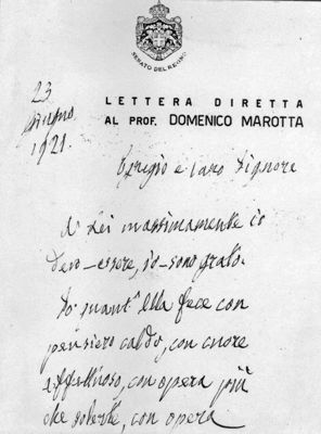Lettera autografa di S.E. Paolo Boselli diretta al Prof. Domenico Marotta