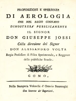 Frontespizio del libro: Proposizioni e Sperienze di Aerologia