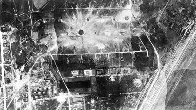 Fotografia aerea del Polverificio "Stacchini" eseguita dopo lo scoppio (lati nord, ovest ed est)