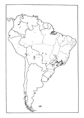 Diffusione della febbre gialla nell''America meridionale. I punti indicano le località in cui furono riscontrati casi di febbre gialla nel periodo 1932-38.