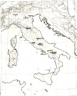 Carta d'Italia con le località e sorgenti trattate