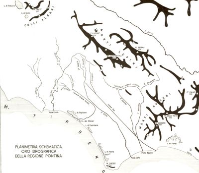Planimetria schematica oro idrografica della regione pontina.
