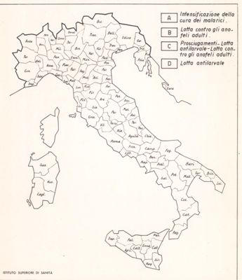 Cartogramma riguardante la lotta antimalarica in Italia