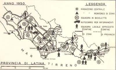 Diagramma riguardante l'armamentario per la campagna per il D.D.T. in provincia di Latina, nell'anno 1950