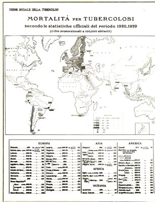 Carta d'Europa riguardante la mortalità per tubercolosi, secondo le statistiche ufficiali del periodo 1920-1929