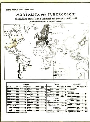 Carta d'Europa riguardante la mortalità per tubercolosi secondo le statistiche ufficiali del periodo 1920-1929