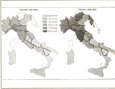 Mortalità per tubercolosi nei trienni: 1887- 1889 e 1928 - 1930