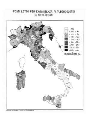 Cartogramma riguardante i posti letto per l'assistenza ai tubercolotici al 31 Dicembre 1939