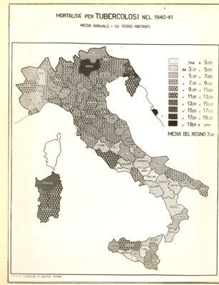 Cartogramma riguardante la mortalità per tubercolosi nel periodo 1940 - 41