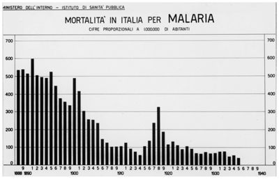 Diagramma riguardante la mortalità in Italia per malaria