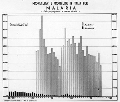 Diagramma riguardante la mortalità e morbilità in Italia per malaria