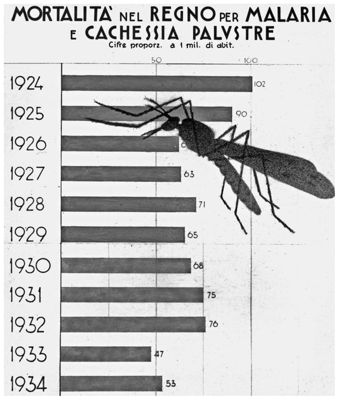 Diagramma riguardante la mortalità nel Regno per malaria e cachessia palustre