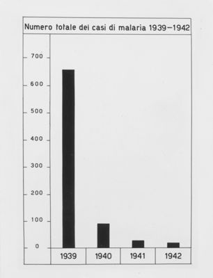 Diagramma riguardante il numero totale dei casi di Malaria dal 1939 al 1942
