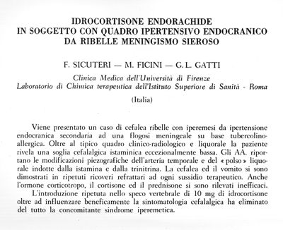 Idrocortisone endorachide in soggetto con quadro ipertensivo endocranico da ribelle meningismo sieroso