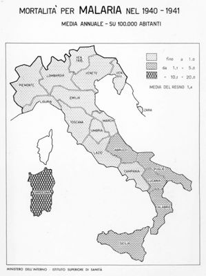 Cartogramma riguardante la mortalità per malaria nel periodo 1940-1941