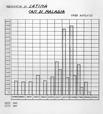 Diagramma riguardante i casi di malaria nella provincia di Latina