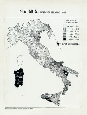 Cartogramma riguardante la morbosità per malaria, nell'anno 1941
