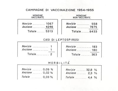 Tabella riguardante la campagna di vaccinazione 1954-1955
