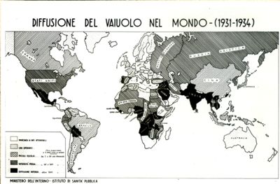Cartogramma riguardante la diffusione del vaiuolo nel mondo (1931-1934)