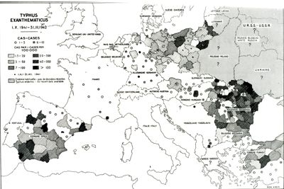 Cartogramma riguardante il Tifo Esantematico in Europa nel periodo: 1 ottobre 1941- 31 marzo 1942