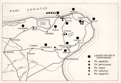 Localita con casi di Leishmaniosi Gargano