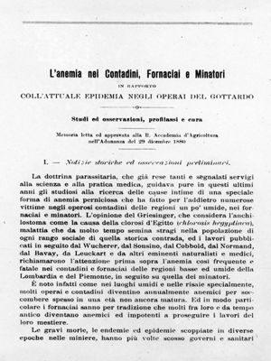 Lavoro originale di Edoardo Perroncito sull'anemia del Gottardo (1910)