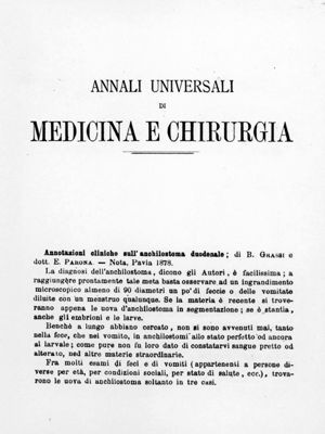 Lavoro originale di Grassi e Parona sull'analisi delle feci per la diagnosi dell'Anchilosoma 1878