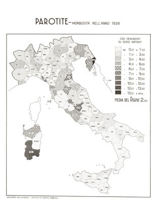 Cartogramma raffigurante la morbosità nel Regno, per Parotite