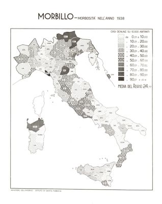 Cartogramma riguardante la morbosità nel Regno, per Morbillo