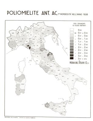 Cartogramma riguardante la morbosità nel Regno per Poliomielite An. Ac.