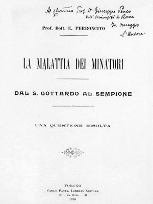 "La malattia dei minatori" Frontespizio del volume di E. Peroncito 1910