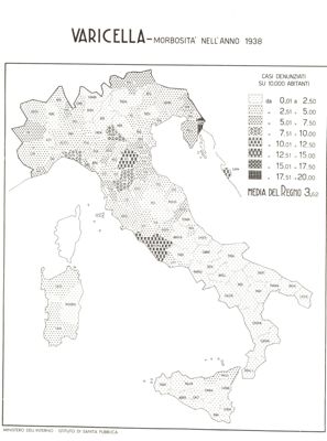 Cartogramma raffigurante la morbosità nel Regno, per Varicella