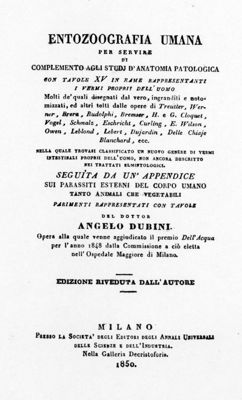 Trattato di Parassitologia di Angelo Dubini (frontespizio) 1850