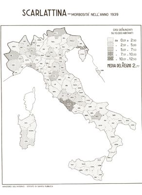 Cartogramma riguardante la morbosità per Scarlattina