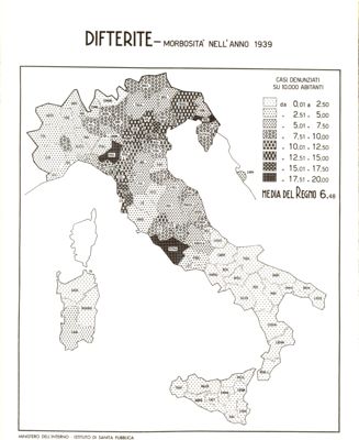 Cartogramma riguardante la morbosità per Difterite