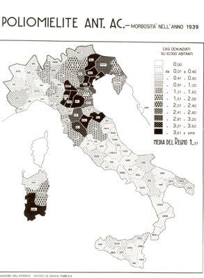 Cartogramma riguardante la morbosità per Poliomielite Ant. Ac.