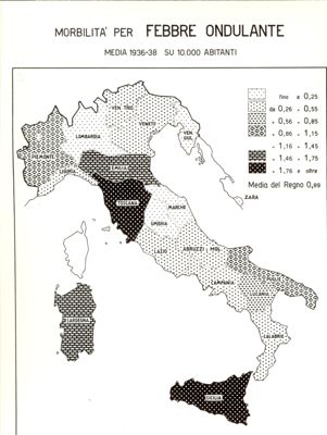 Cartogramma riguardante la Morbilità per Febbre Ondulante