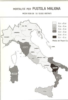 Cartogramma riguardante la mortalità per Pustola Maligna