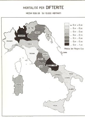 Cartogramma riguardante la mortalità per Difterite