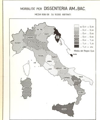 Cartogramma riguardante la Morbilità per Dissenteria Am. Rac.